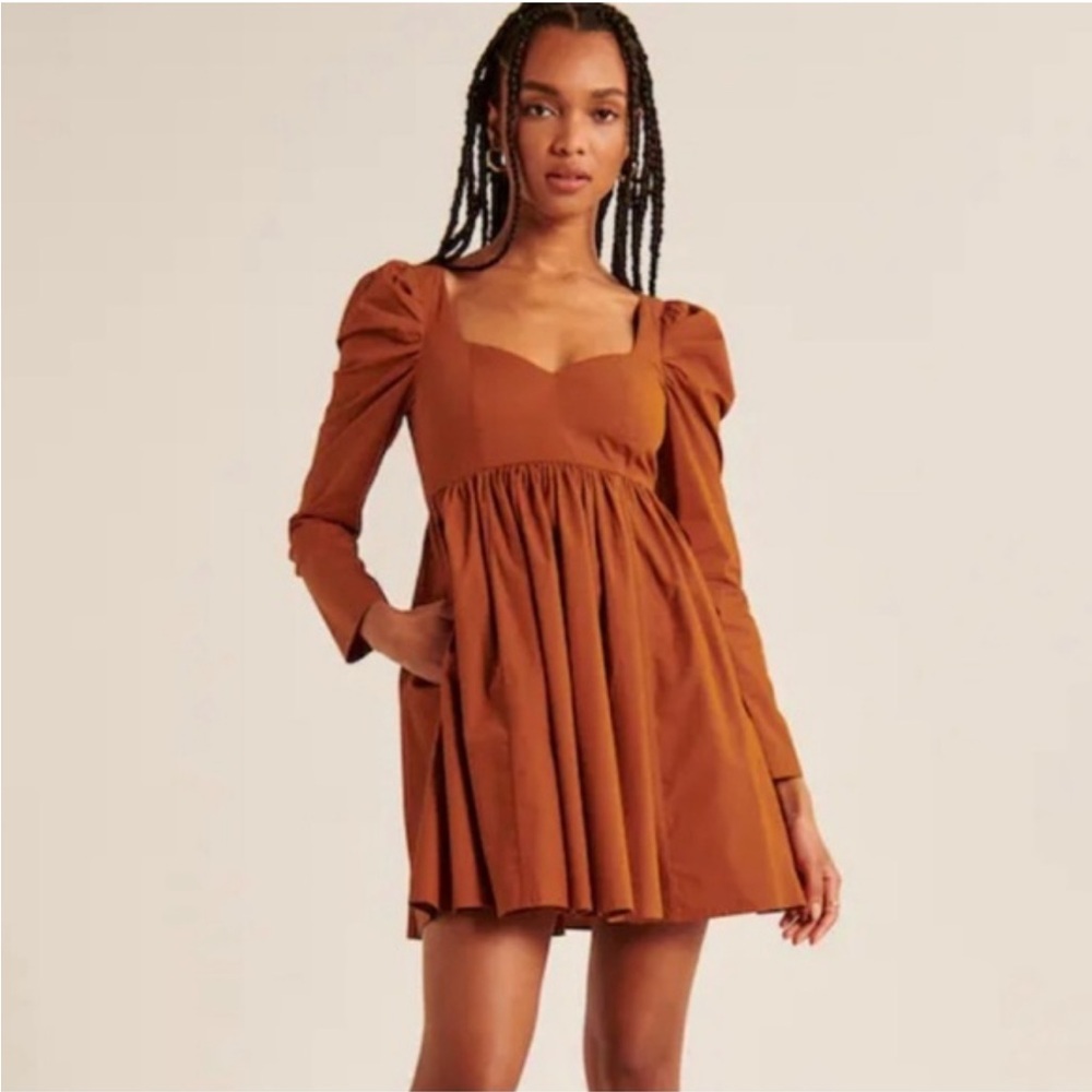 NWT Abercrombie & Fitch medium rust poplin long sleeve mini dress cocktail